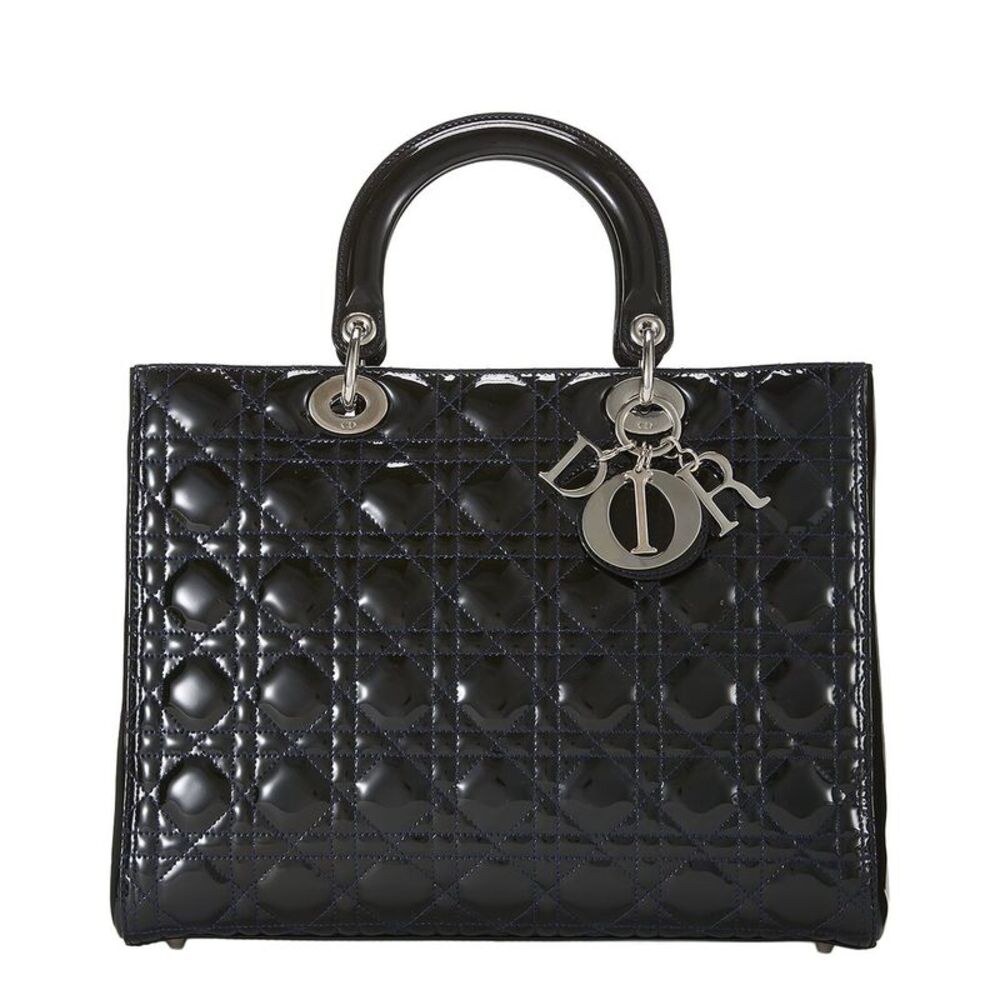 Dior Black Patent Leather Lady Dior Large (Authentic Pre-Loved)